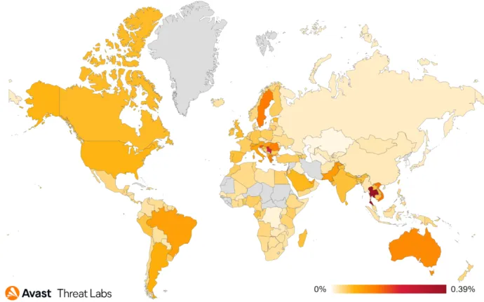 Map showing global risk ratio for web skimming in Q2/2022