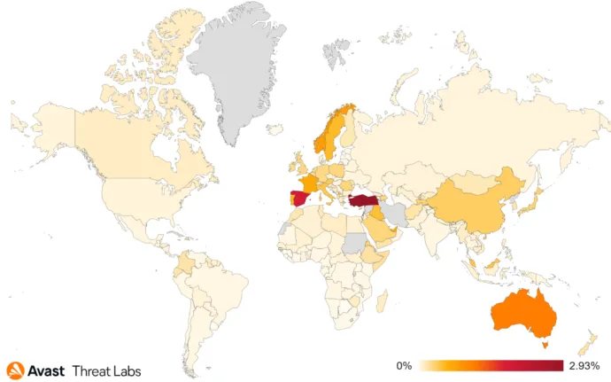 Map showing global risk ratio for mobile bankers in Q2/2022