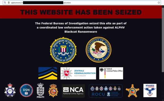 Seized website of the BlackCat / ALPHV ransomware