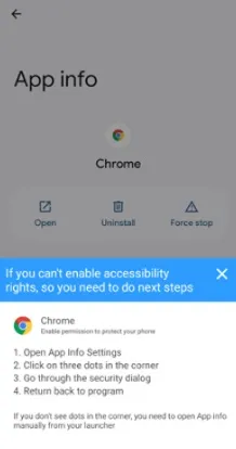 Chameleon’s new HTML prompt that overlays on top of App info, prompting victims to enable Accessibility rights