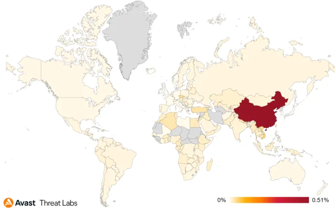 Map showing global risk ratio for rootkits in Q3/2022