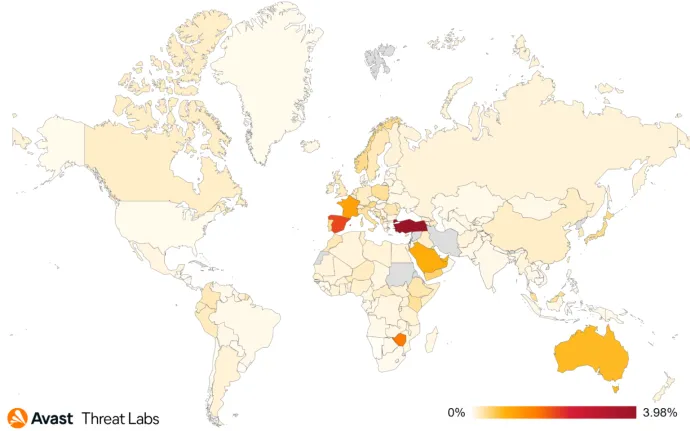 Map showing global risk ratio for mobile bankers in Q3/2022