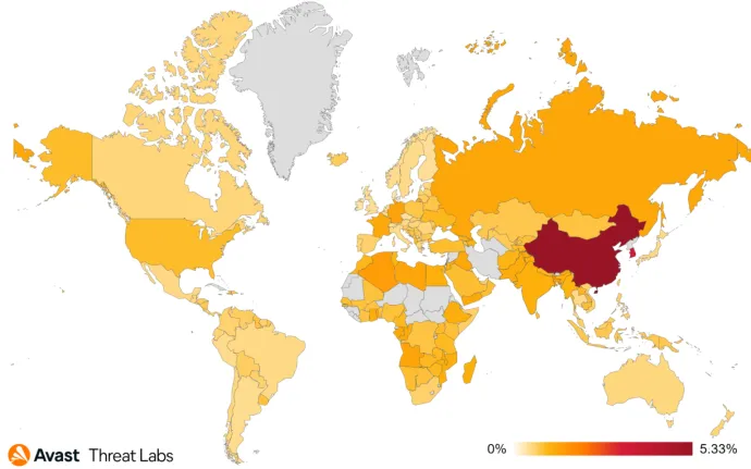 Map showing global risk ratio for adware in Q3/2022