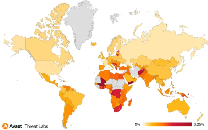 Map showing global risk ratio for information stealers in Q3/2022