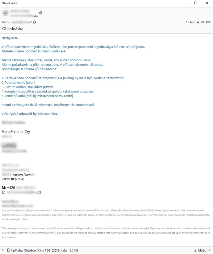 Malicious email with AgentTesla in attachments 