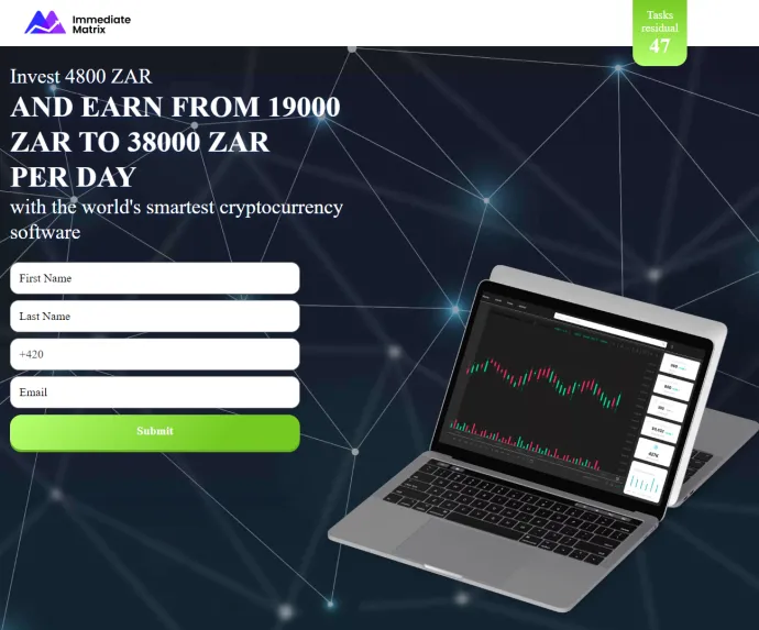 Registration page of fake investment portal