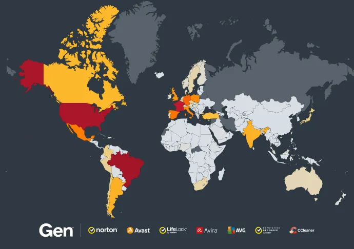 Heat map showing the Fake Scan attacks blocked in Q2/2024 worldwide