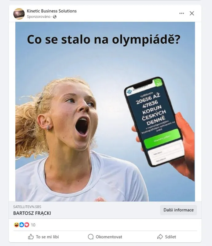 Deceptive Facebook ad for Czech users 