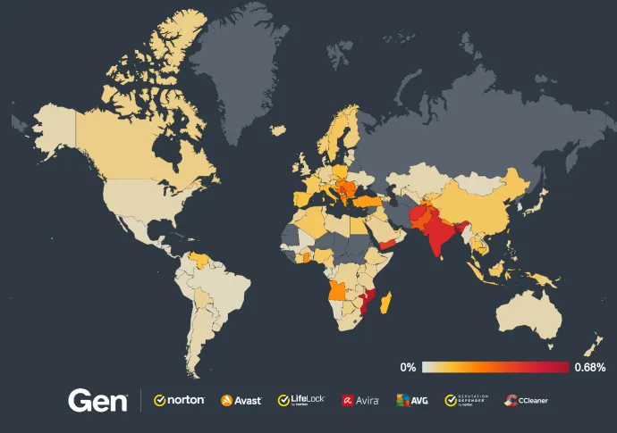 The heat map of overall risk ratio per-country 